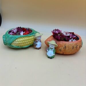 Vintage Enesco corn and carrot harvest decor, thanksgiving, farmers market